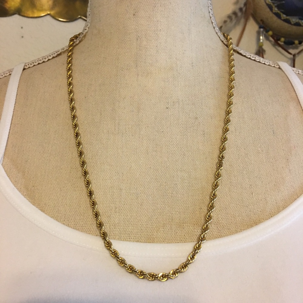Vintage gold tone twisted rope chain necklace